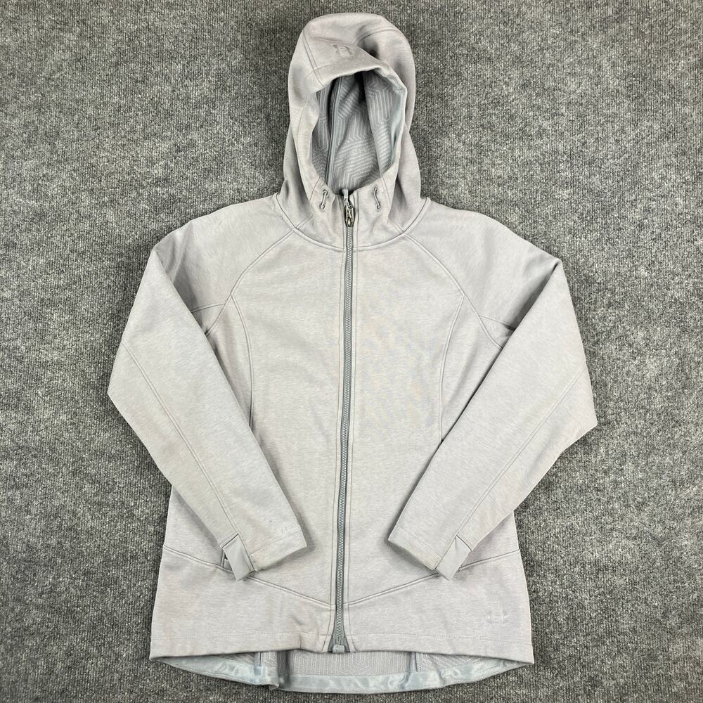 Under Armour ColdGear Hoodie Womens Size Medium Gray Full Zip Stretch Athletic